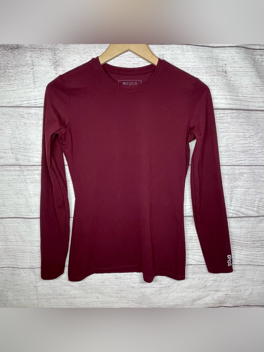 Figs Women's XS Palmer Ribbed Long Sleeve Burgundy Underscrub Top